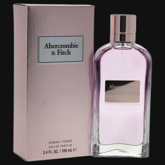 Women's First Instinct eau de parfum bottle with box, Abercrombie & Fitch, pink glass.