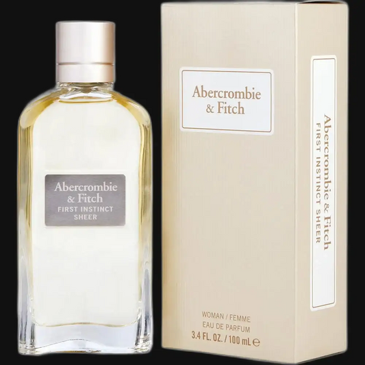 Women's perfume bottle with gold cap and boxed set, Abercrombie & Fitch, clear glass.