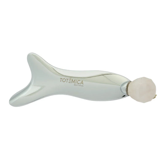Fish-shaped scraping plate with ball handle, light gray finish