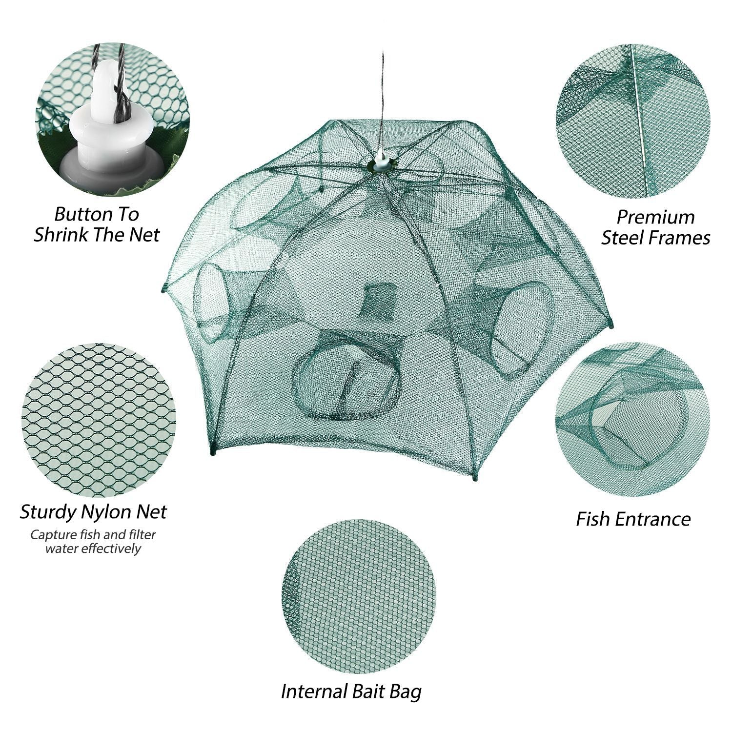 Fishing Trap Net Portable Folded Fishing Bait Trap Shrimp Minnow Crab Bait Net - Renee Lane Company