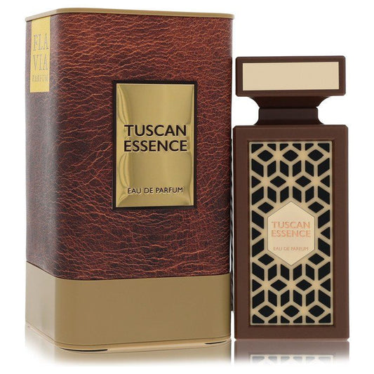 Tuscan Essence Eau de Parfum spray bottle with decorative box, brown and black design