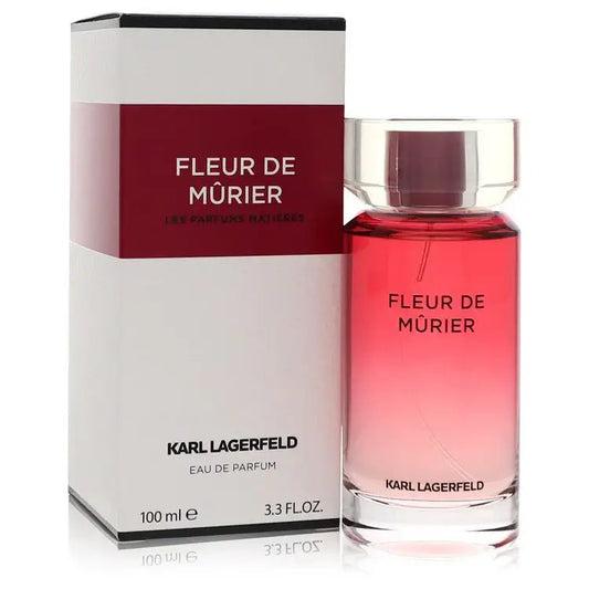 Women’s eau de parfum bottle and box: gold cap, red liquid in clear glass