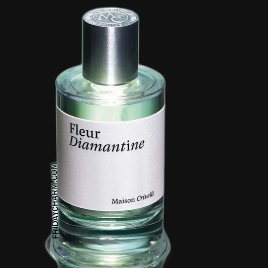 Unisex eau de parfum bottle, glass with silver cap, Fleur Diamantine by Maison Crivelli