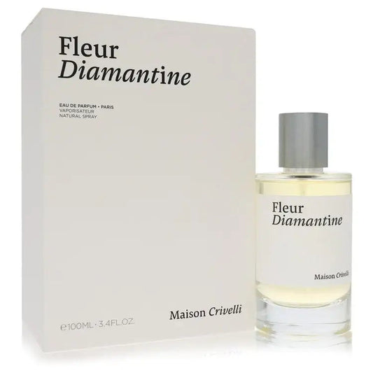 Unisex eau de parfum set, box and bottle with silver cap, Fleur Diamantine by Maison Crivelli