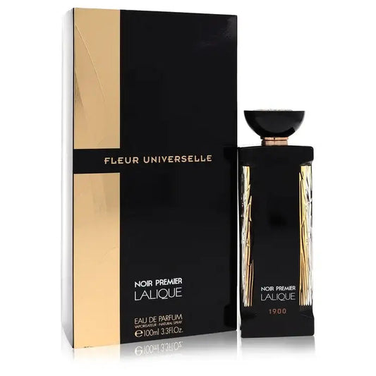 Eau de parfum bottle and packaging box, dark bottle with shiny gold label