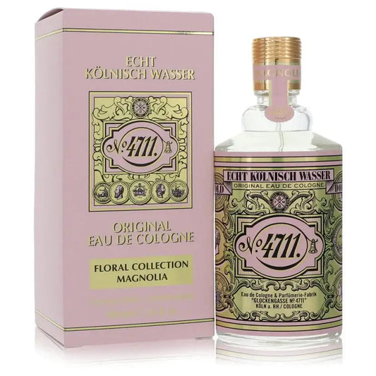 Magnolia eau de cologne set with 4711 bottle and floral pink box packaging