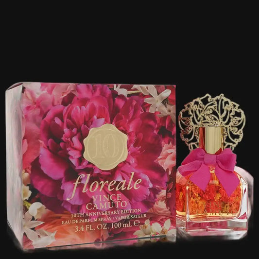 Floreale perfume set with Vince Camuto bottle and floral gift box, pink ribbon bow
