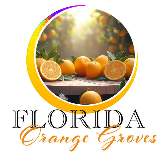 Orange grove themed compressed towel label with oranges and leaves