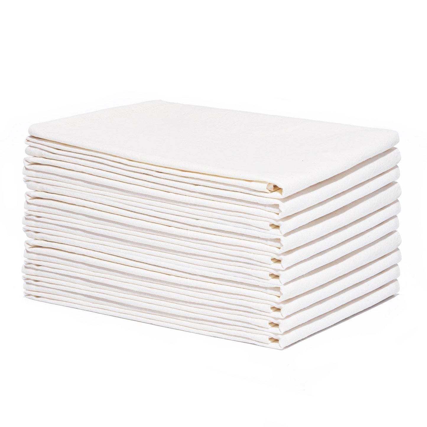 White flour sack kitchen towels, thick folded stack