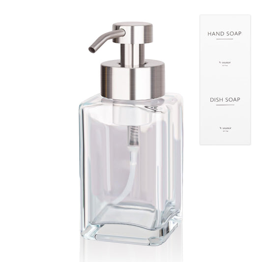 Foaming Soap Dispenser with Stainless Steel Pump 12oz Refillable Glass Liquid Dish Soap Bottles for Bathroom Kitchen Sink Home Decor - Renee Lane Company