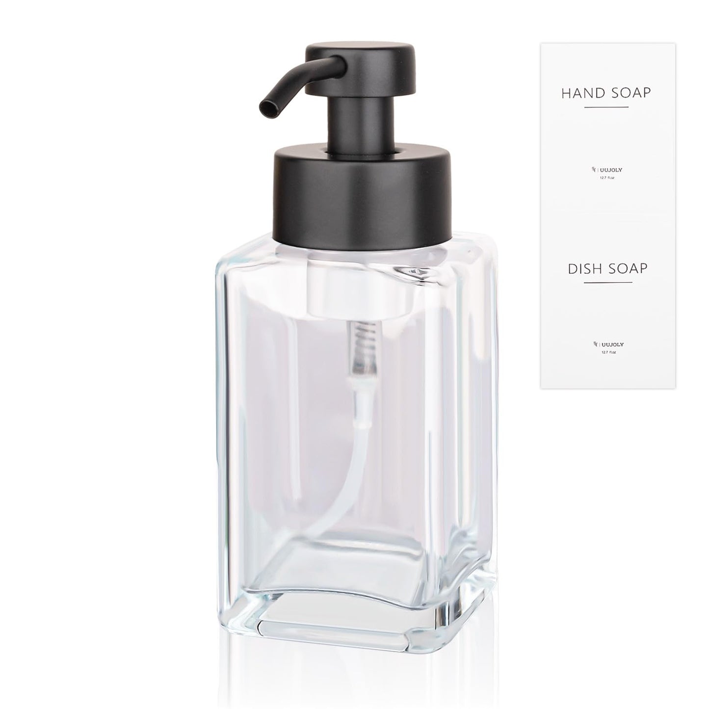 Foaming Soap Dispenser with Stainless Steel Pump 12oz Refillable Glass Liquid Dish Soap Bottles for Bathroom Kitchen Sink Home Decor - Renee Lane Company