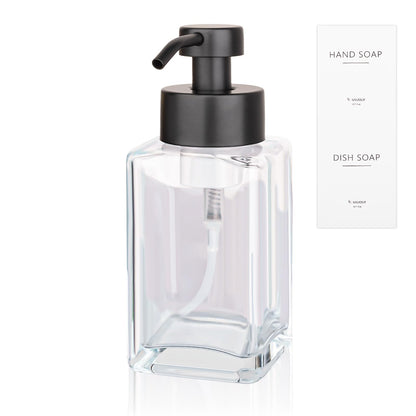 Foaming Soap Dispenser with Stainless Steel Pump 12oz Refillable Glass Liquid Dish Soap Bottles for Bathroom Kitchen Sink Home Decor - Renee Lane Company