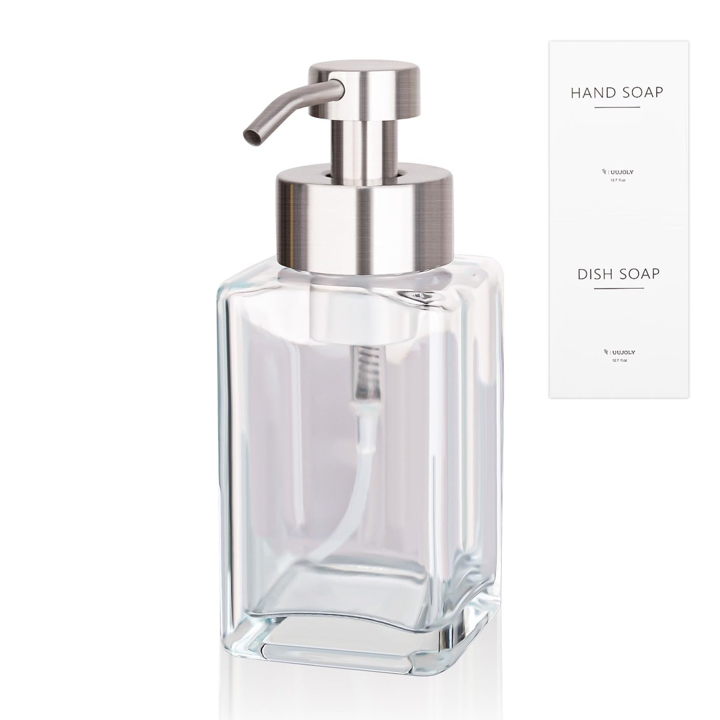 Foaming Soap Dispenser with Stainless Steel Pump 12oz Refillable Glass Liquid Dish Soap Bottles for Bathroom Kitchen Sink Home Decor - Renee Lane Company