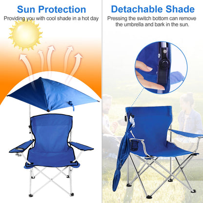 Foldable Beach Chair with Detachable Umbrella Armrest Adjustable Canopy Stool with Cup Holder Carry Bag for Camping Poolside Travel Picnic Lawn Chair - Renee Lane Company