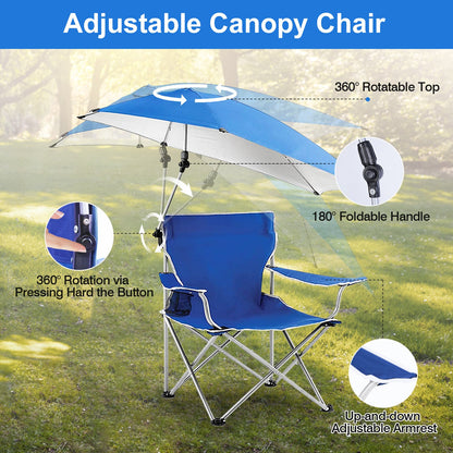 Foldable Beach Chair with Detachable Umbrella Armrest Adjustable Canopy Stool with Cup Holder Carry Bag for Camping Poolside Travel Picnic Lawn Chair - Renee Lane Company