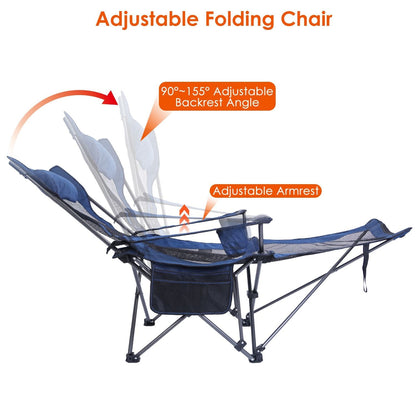 Foldable Camping Chair 330LBS Load Heavy Duty Steel Lawn Chair Collapsible Chair with Reclining Backrest Angle Cup Holder Pillow Side Pocket Carry Bag - Renee Lane Company