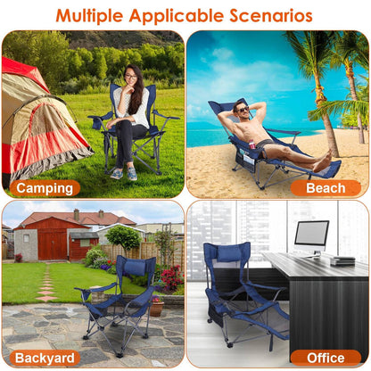 Foldable Camping Chair 330LBS Load Heavy Duty Steel Lawn Chair Collapsible Chair with Reclining Backrest Angle Cup Holder Pillow Side Pocket Carry Bag - Renee Lane Company