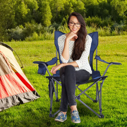 Foldable Camping Chair 330LBS Load Heavy Duty Steel Lawn Chair Collapsible Chair with Reclining Backrest Angle Cup Holder Pillow Side Pocket Carry Bag - Renee Lane Company