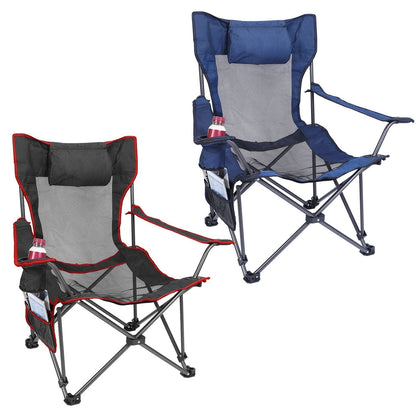 Foldable Camping Chair 330LBS Load Heavy Duty Steel Lawn Chair Collapsible Chair with Reclining Backrest Angle Cup Holder Pillow Side Pocket Carry Bag - Renee Lane Company