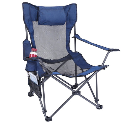 Foldable Camping Chair 330LBS Load Heavy Duty Steel Lawn Chair Collapsible Chair with Reclining Backrest Angle Cup Holder Pillow Side Pocket Carry Bag - Renee Lane Company