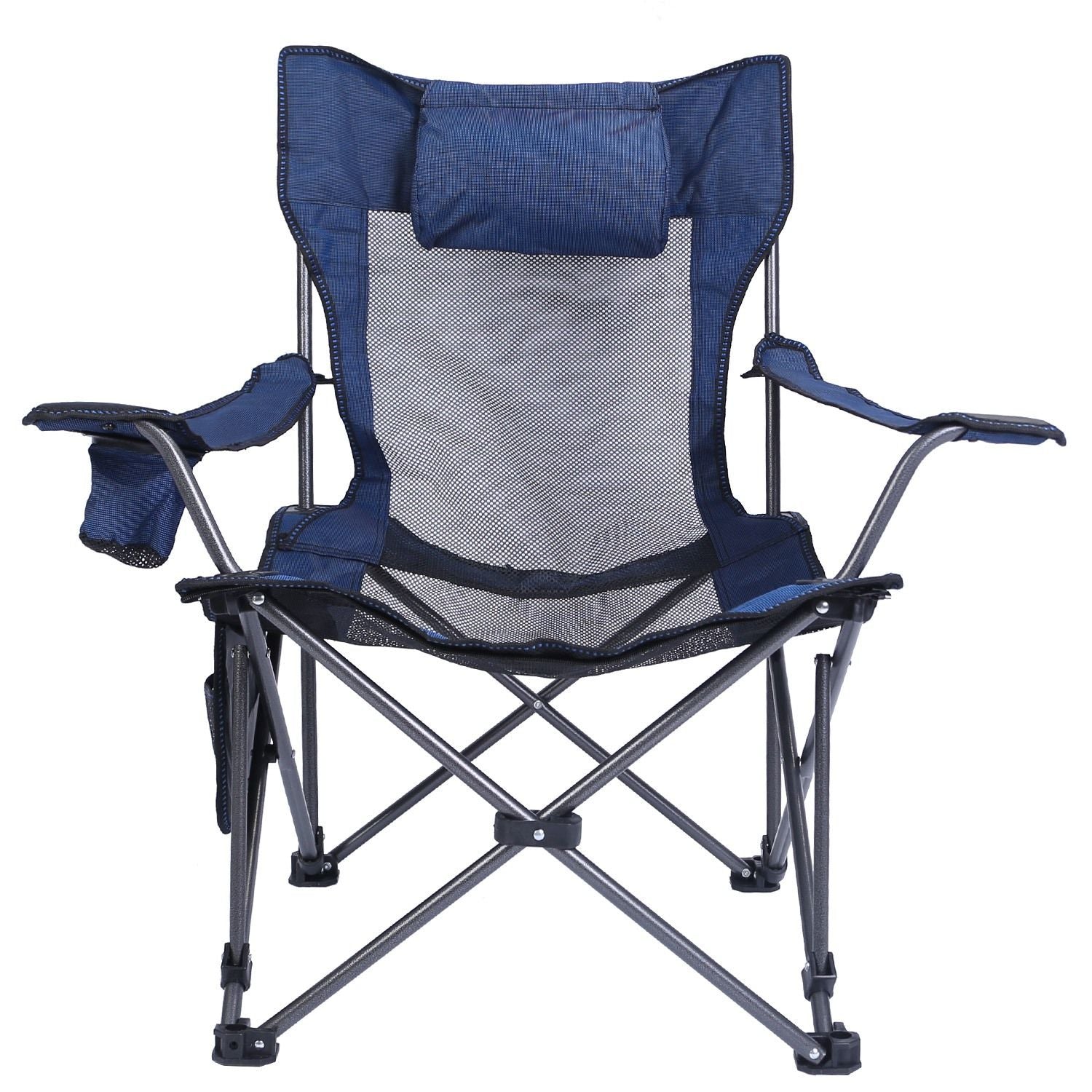 Foldable Camping Chair 330LBS Load Heavy Duty Steel Lawn Chair Collapsible Chair with Reclining Backrest Angle Cup Holder Pillow Side Pocket Carry Bag - Renee Lane Company