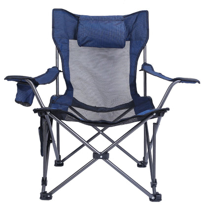 Foldable Camping Chair 330LBS Load Heavy Duty Steel Lawn Chair Collapsible Chair with Reclining Backrest Angle Cup Holder Pillow Side Pocket Carry Bag - Renee Lane Company