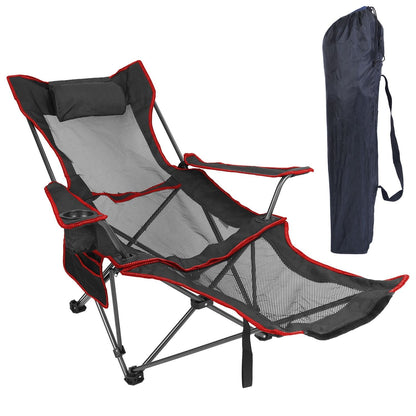 Foldable Camping Chair 330LBS Load Heavy Duty Steel Lawn Chair Collapsible Chair with Reclining Backrest Angle Cup Holder Pillow Side Pocket Carry Bag - Renee Lane Company