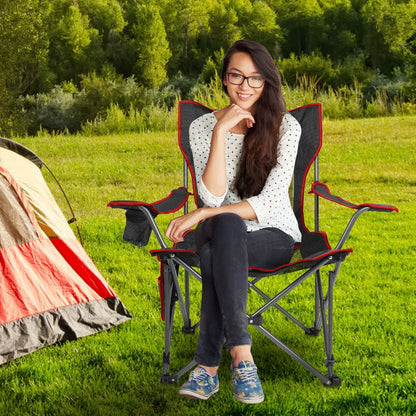 Foldable Camping Chair 330LBS Load Heavy Duty Steel Lawn Chair Collapsible Chair with Reclining Backrest Angle Cup Holder Pillow Side Pocket Carry Bag - Renee Lane Company