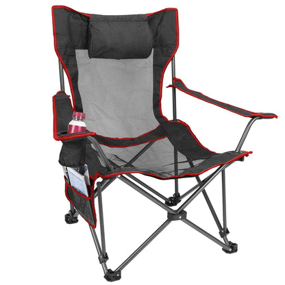Foldable Camping Chair 330LBS Load Heavy Duty Steel Lawn Chair Collapsible Chair with Reclining Backrest Angle Cup Holder Pillow Side Pocket Carry Bag - Renee Lane Company