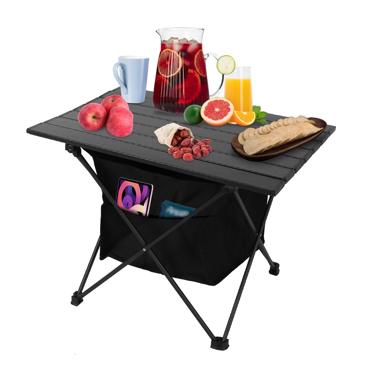 Foldable Camping Table With Storage Basket Rustproof Portable Aluminum Alloy Roll-Up Camping Table - Renee Lane Company