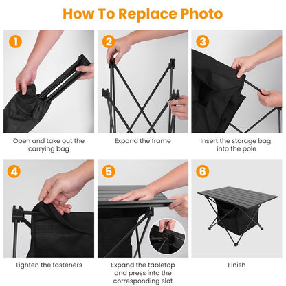 Foldable Camping Table With Storage Basket Rustproof Portable Aluminum Alloy Roll-Up Camping Table - Renee Lane Company