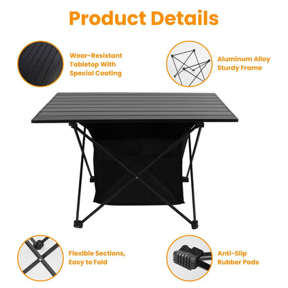 Foldable Camping Table With Storage Basket Rustproof Portable Aluminum Alloy Roll-Up Camping Table - Renee Lane Company