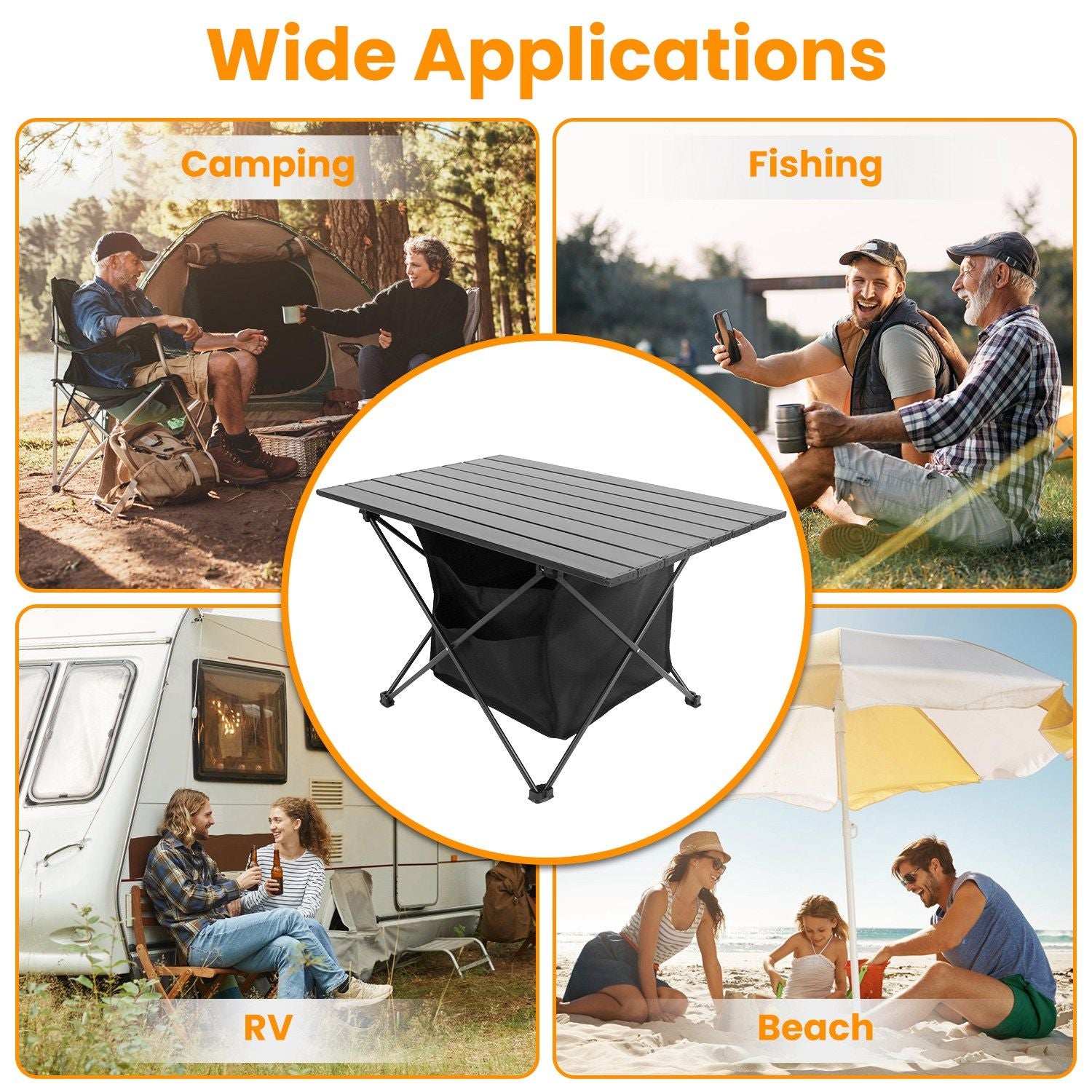 Foldable Camping Table With Storage Basket Rustproof Portable Aluminum Alloy Roll-Up Camping Table - Renee Lane Company
