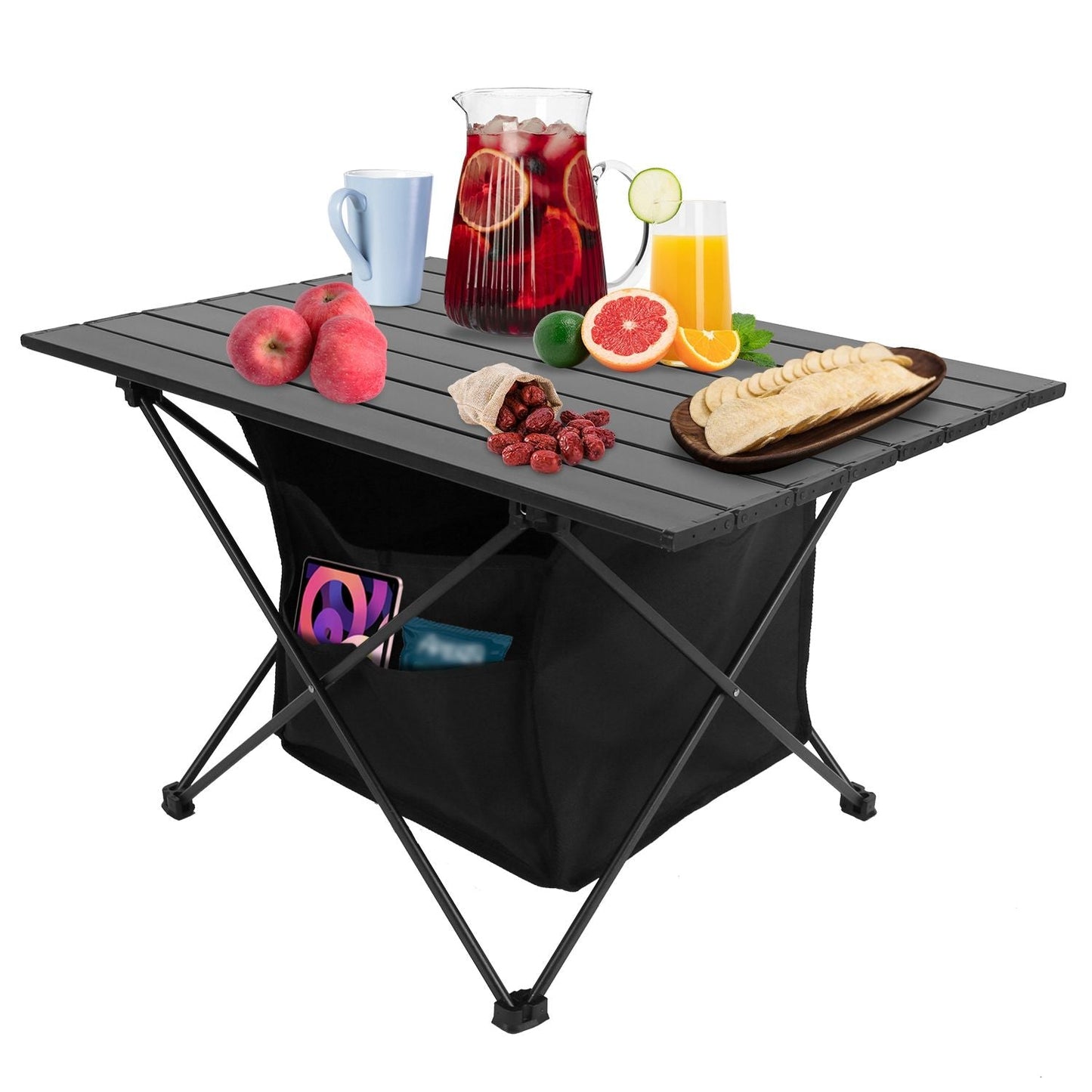 Foldable Camping Table With Storage Basket Rustproof Portable Aluminum Alloy Roll-Up Camping Table - Renee Lane Company