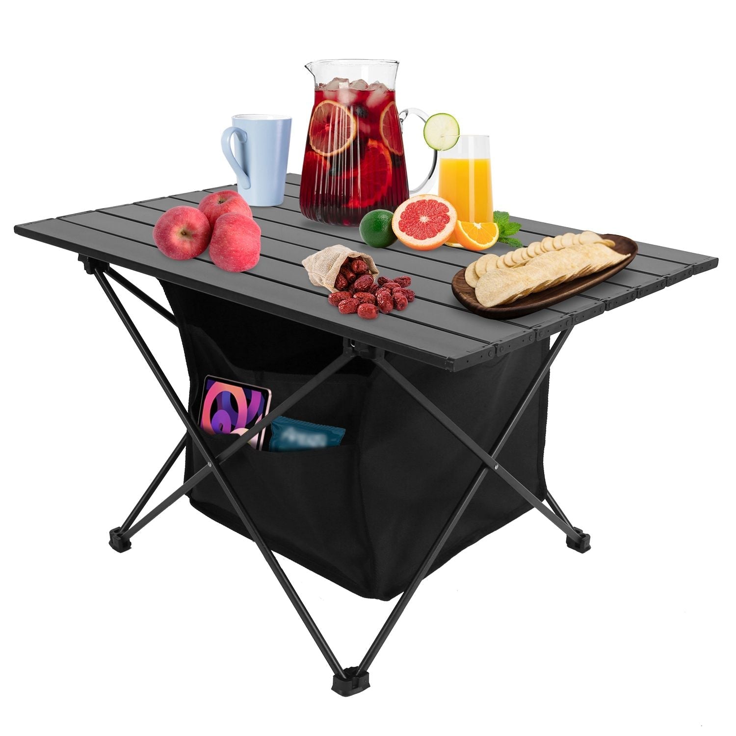 Foldable Camping Table With Storage Basket Rustproof Portable Aluminum Alloy Roll-Up Camping Table - Renee Lane Company