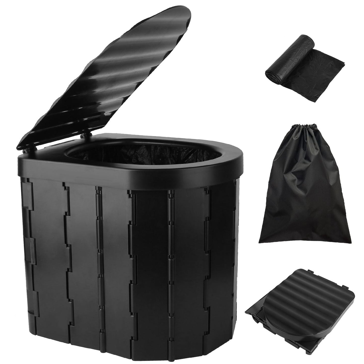 Foldable Emergency Toilet Portable Porta Potty for Car Travel Camping Boating Hiking Cleanable Travel Commode with Lid Carry Bag 1 Roll Garbage Bags - Renee Lane Company