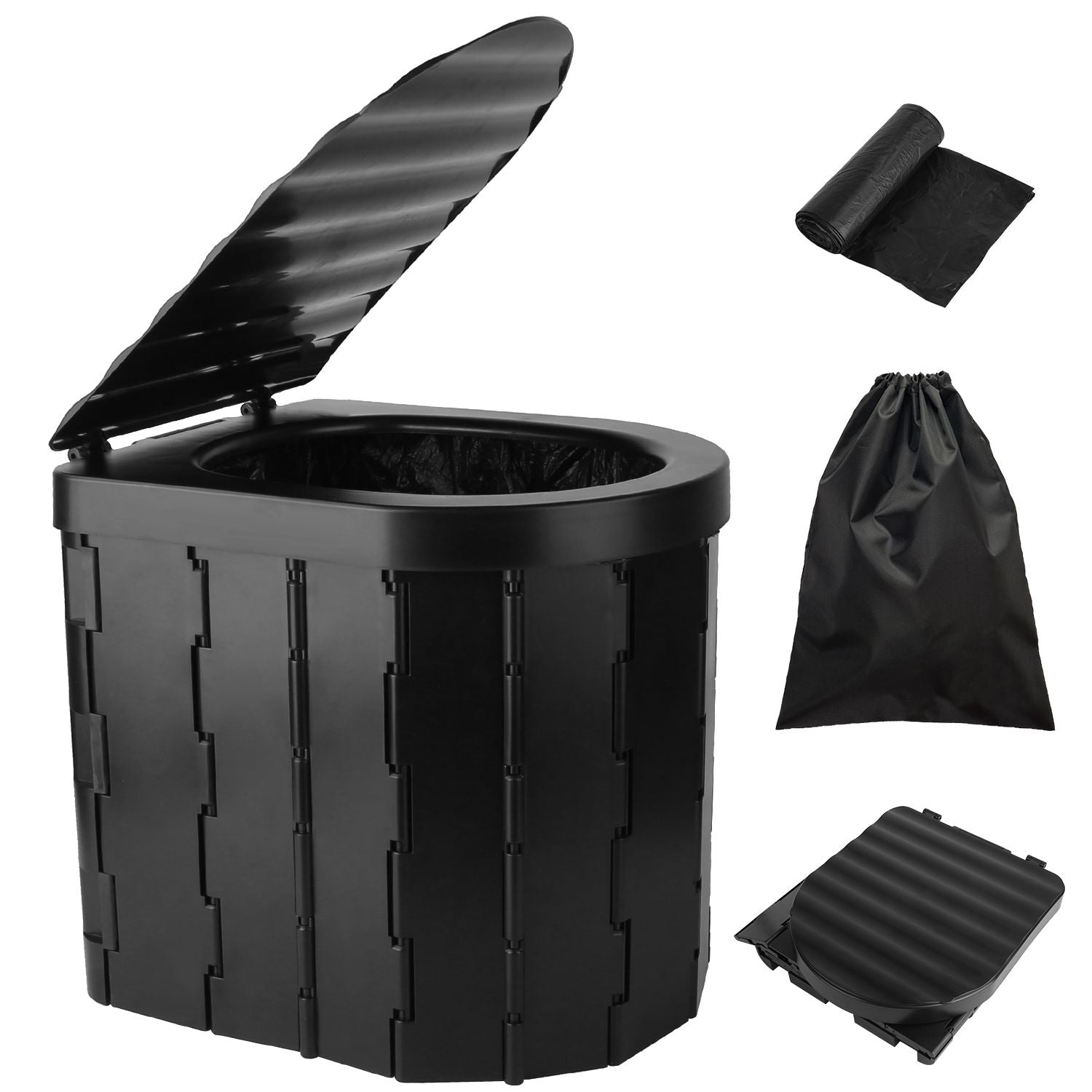 Foldable Emergency Toilet Portable Porta Potty for Car Travel Camping Boating Hiking Cleanable Travel Commode with Lid Carry Bag 1 Roll Garbage Bags - Renee Lane Company