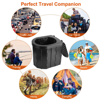 Foldable Emergency Toilet Portable Porta Potty for Car Travel Camping Boating Hiking Cleanable Travel Commode with Lid Carry Bag 1 Roll Garbage Bags - Renee Lane Company