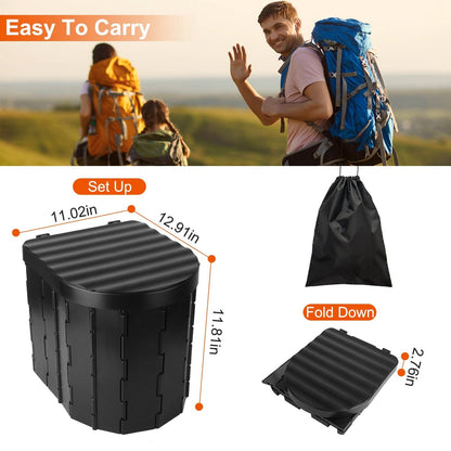Foldable Emergency Toilet Portable Porta Potty for Car Travel Camping Boating Hiking Cleanable Travel Commode with Lid Carry Bag 1 Roll Garbage Bags - Renee Lane Company
