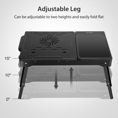 Foldable Laptop Table Bed Notebook Desk with Cooling Fan Mouse Board LED light 4 xUSB Ports Breakfast Snacking Tray - Renee Lane Company