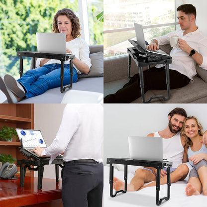Foldable Laptop Table Bed Notebook Desk with Cooling Fan Mouse Board LED light 4 xUSB Ports Breakfast Snacking Tray - Renee Lane Company