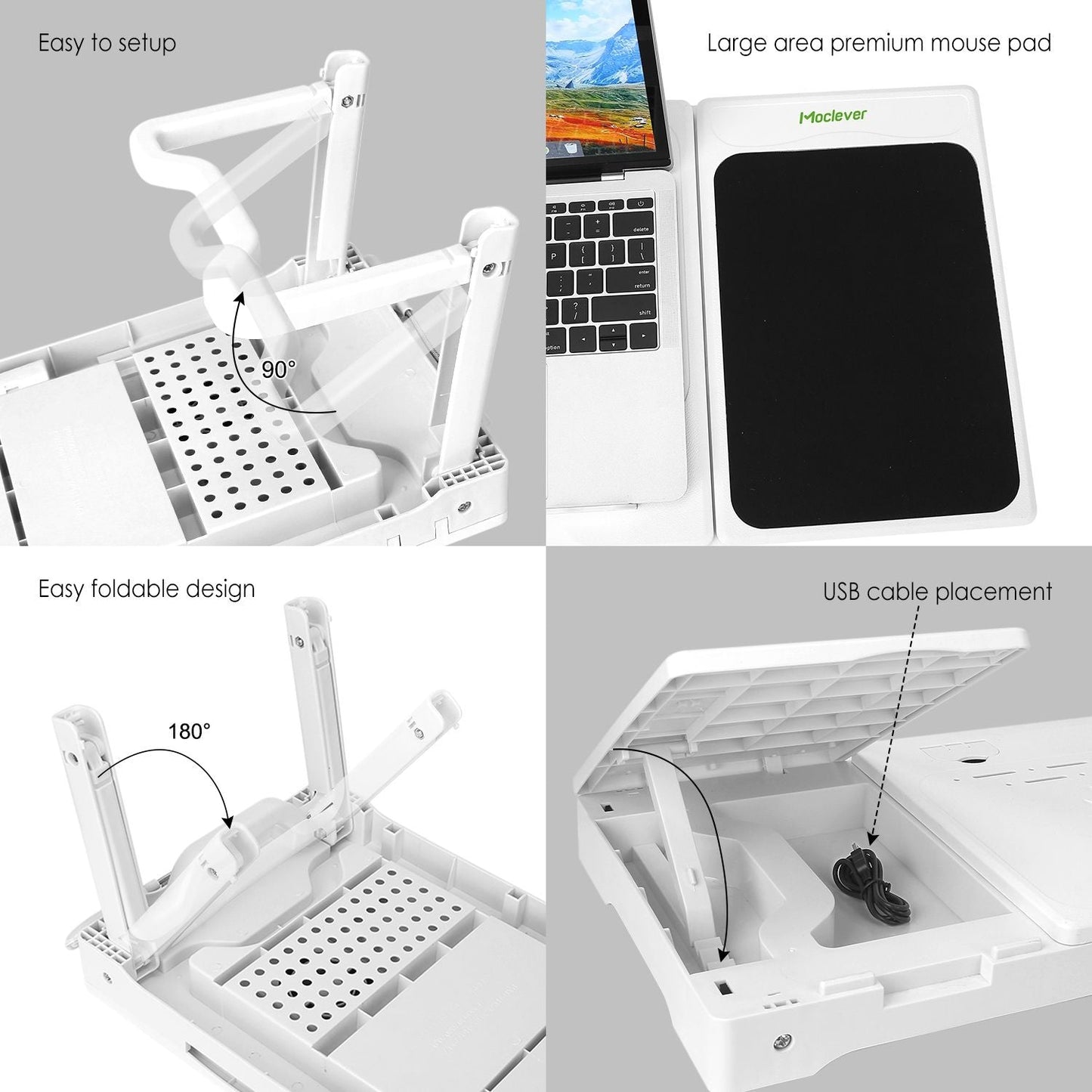 Foldable Laptop Table Bed Notebook Desk with Cooling Fan Mouse Board LED light 4 xUSB Ports Breakfast Snacking Tray - Renee Lane Company