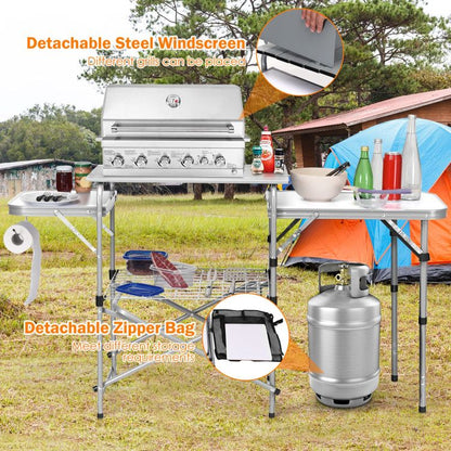 Foldable Outdoor BBQ Portable Grilling Table with Windscreen Bag - Renee Lane Company