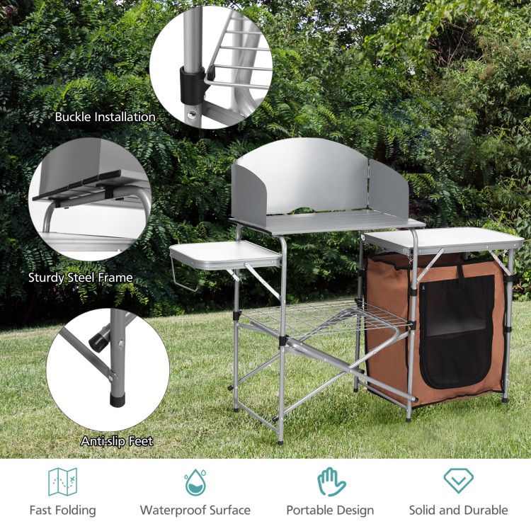 Foldable Outdoor BBQ Portable Grilling Table with Windscreen Bag - Renee Lane Company
