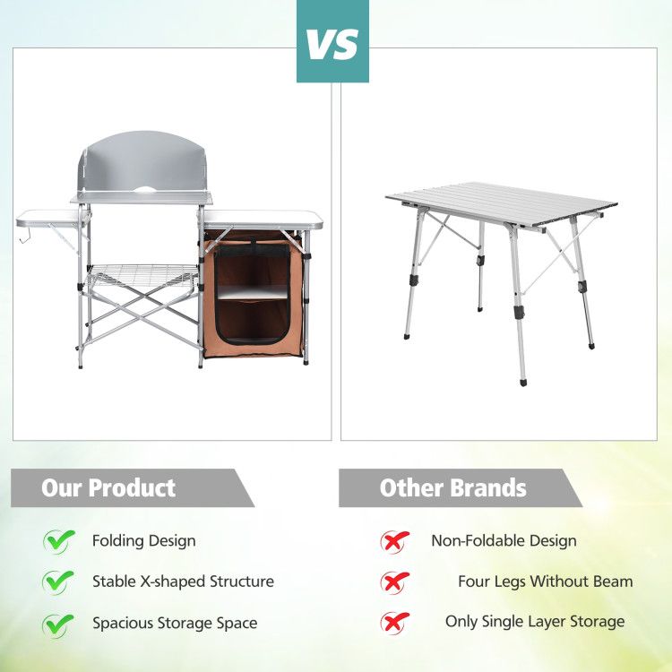 Foldable Outdoor BBQ Portable Grilling Table with Windscreen Bag - Renee Lane Company