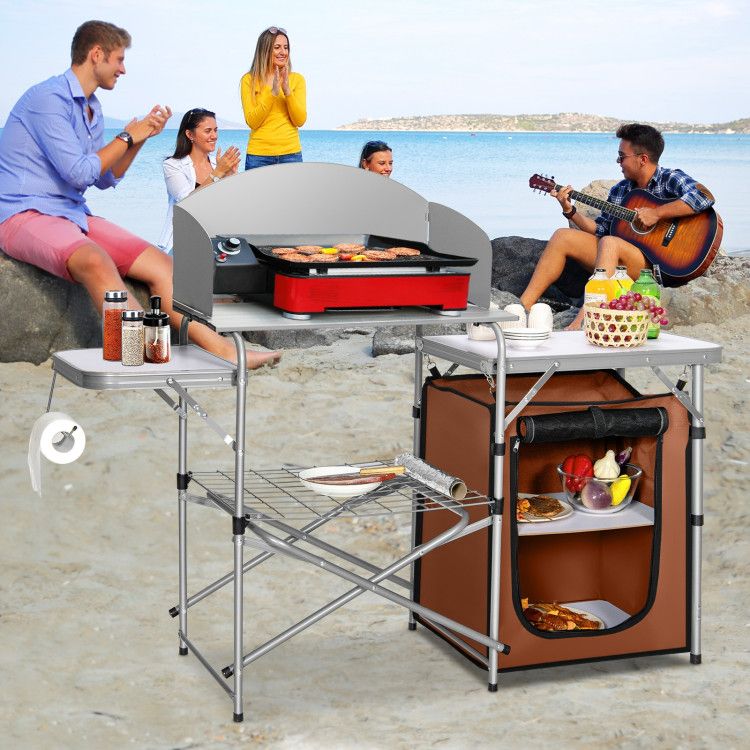 Foldable Outdoor BBQ Portable Grilling Table with Windscreen Bag - Renee Lane Company