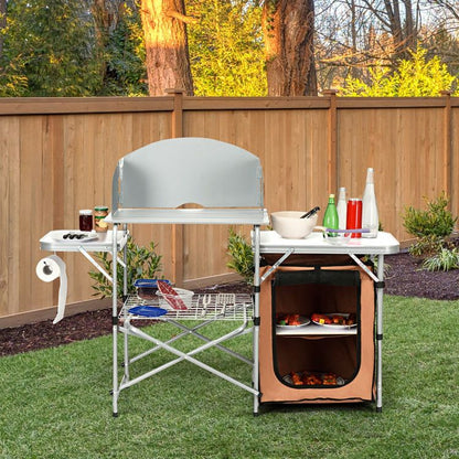 Foldable Outdoor BBQ Portable Grilling Table with Windscreen Bag - Renee Lane Company