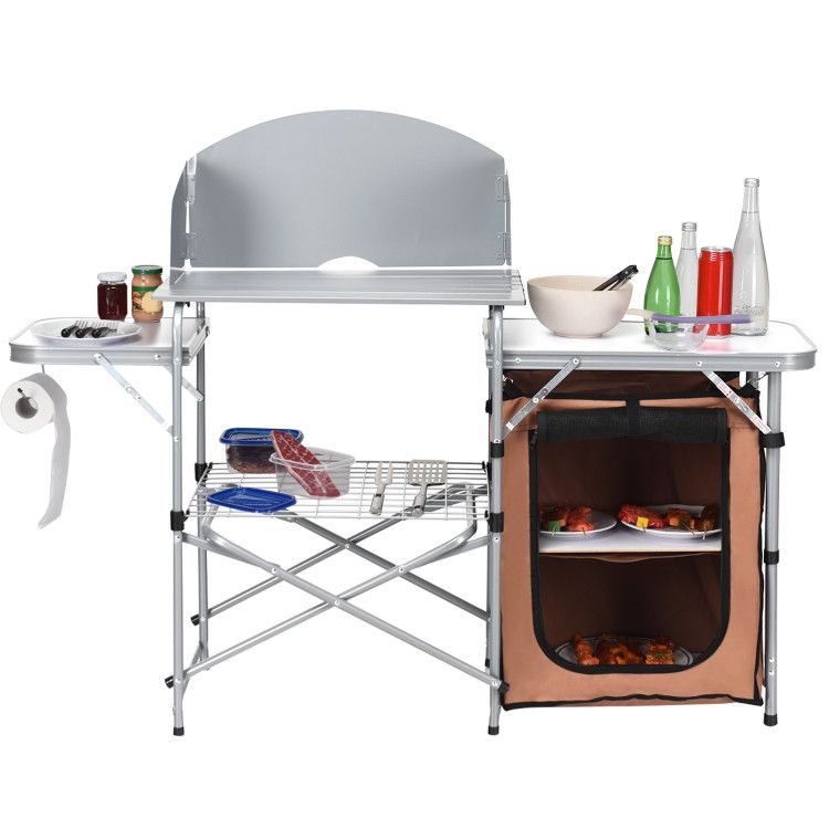 Foldable Outdoor BBQ Portable Grilling Table with Windscreen Bag - Renee Lane Company