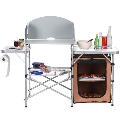 Foldable Outdoor BBQ Portable Grilling Table with Windscreen Bag - Renee Lane Company