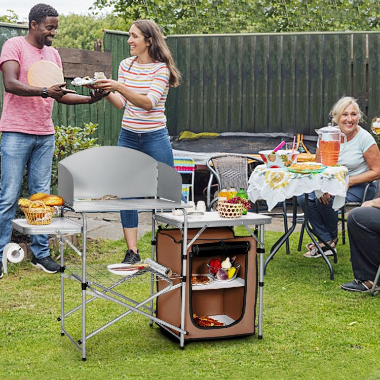 Foldable Outdoor BBQ Portable Grilling Table with Windscreen Bag - Renee Lane Company